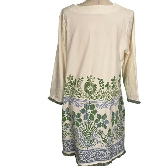 Spartina 449 Island Dress Women XLarge Beige Blue Peeples Song Floral Fringe - Picture 4 of 13